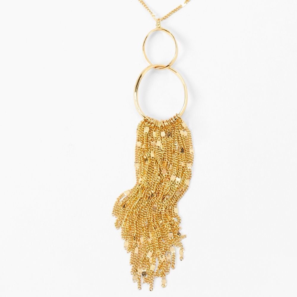 WHBM Gold Tone Fringe Necklace